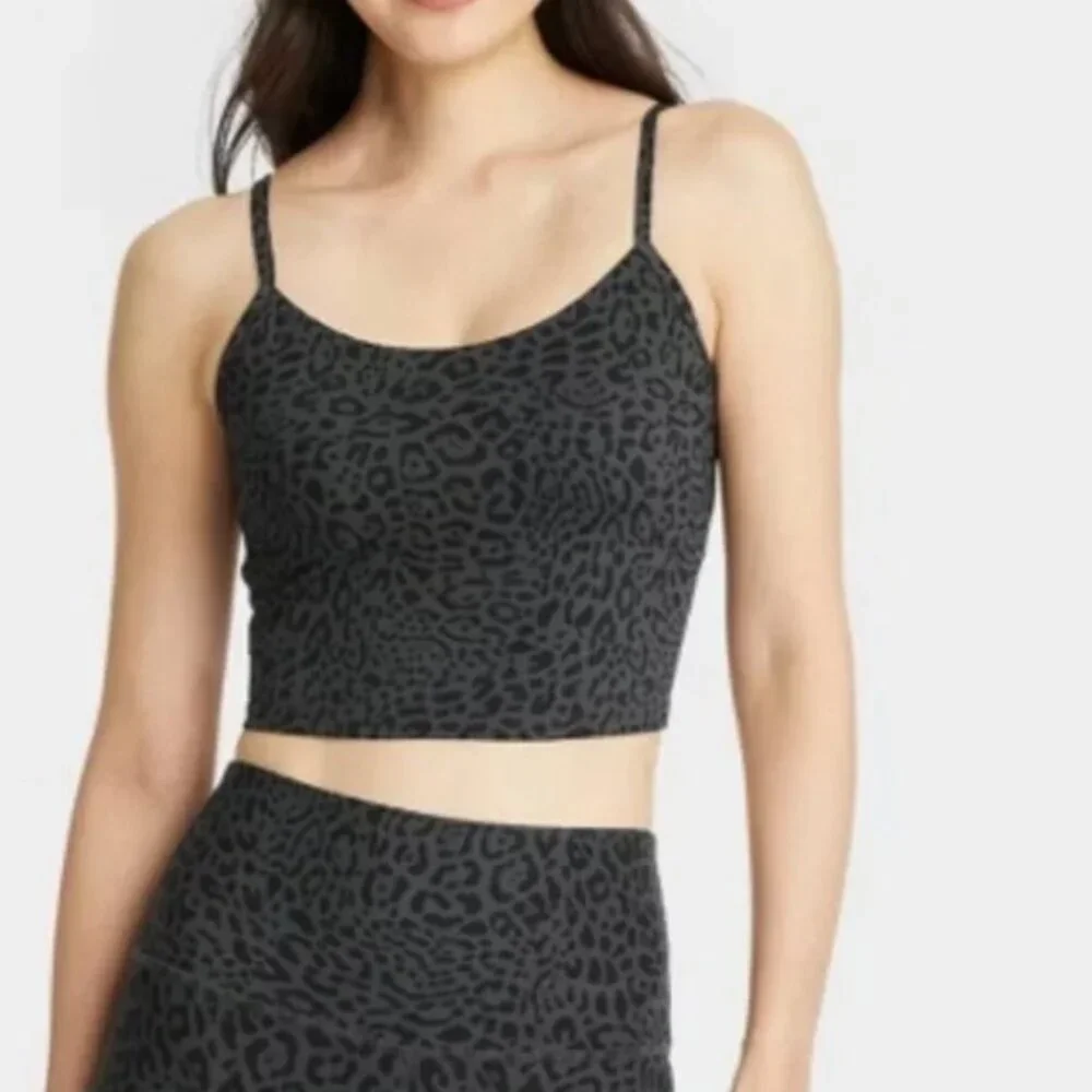 Joy Lab Leopard Print High-Rise Leggings & Longline Bra Size XL New Black & Gray - Picture 3 of 3